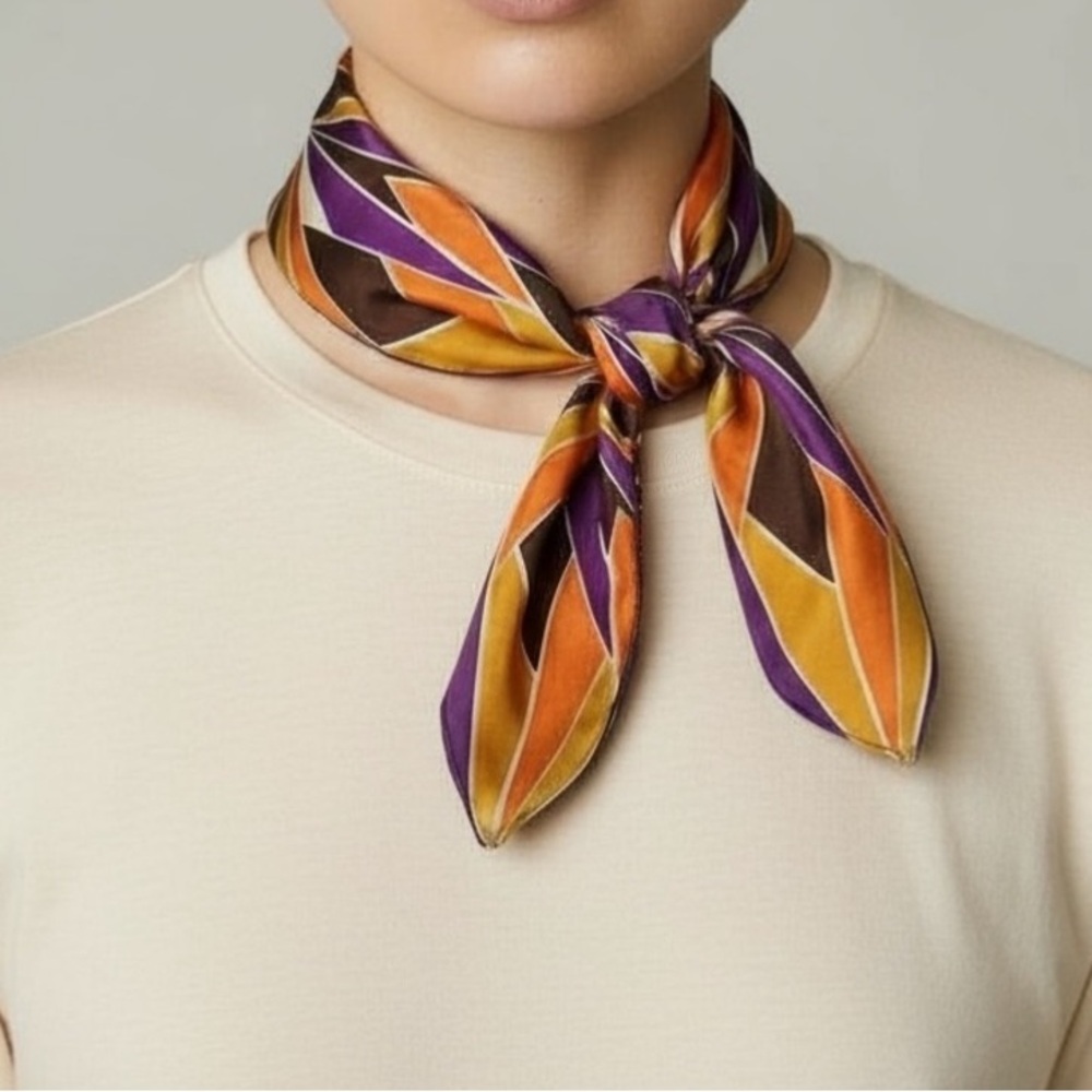 VINTAGE 1970s Scarf Geometric Patterned Scarf